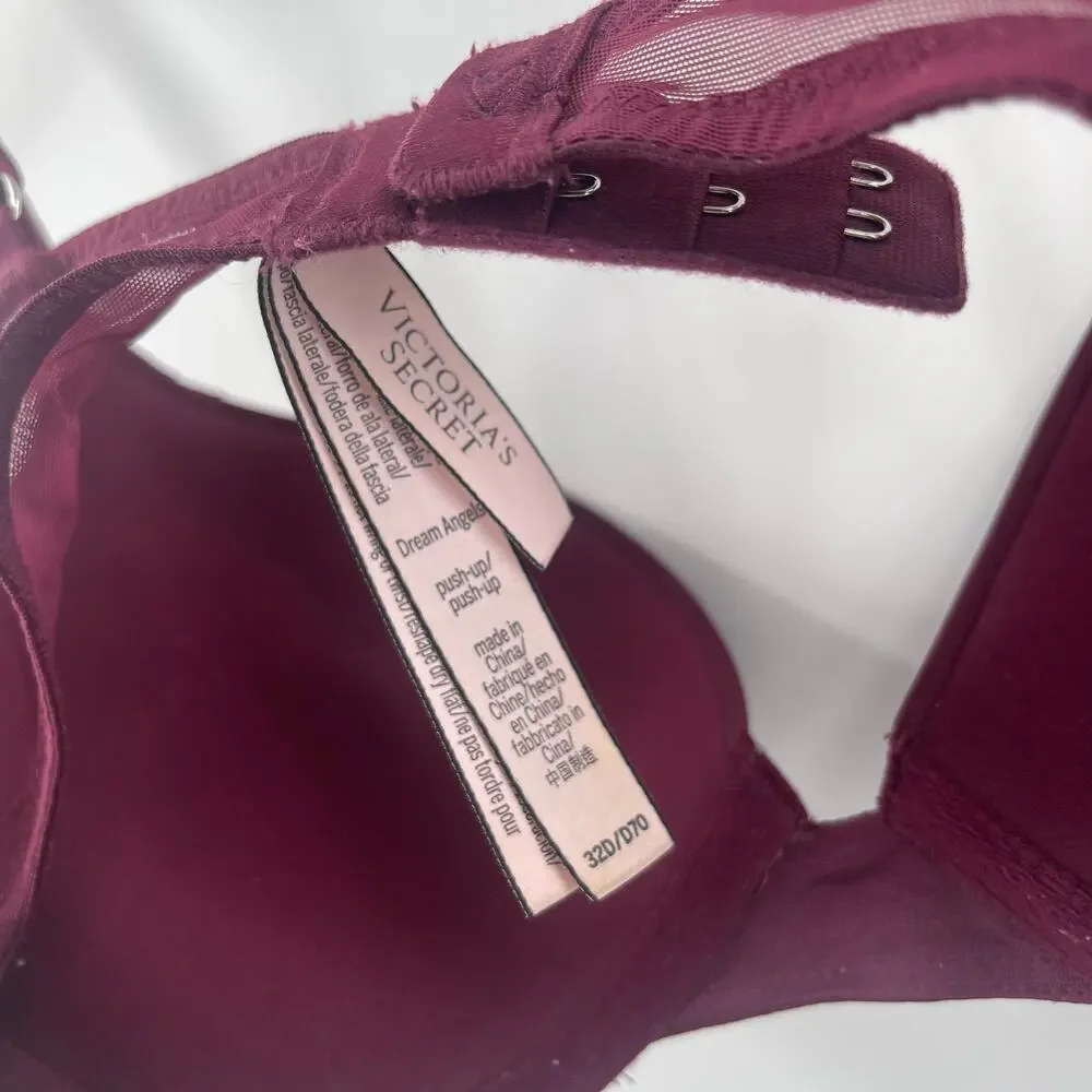 VICTORIA'S SECRET Bra Size 32D Dream Angels Push Up Plum Intimates Lingerie